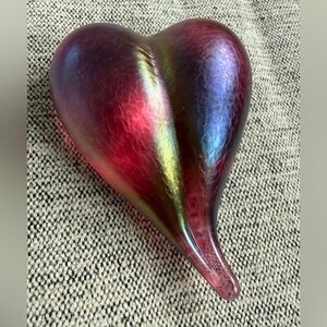 Vintage yet new Robert Held Iridescent fine art solid glass Heart Sculpture red